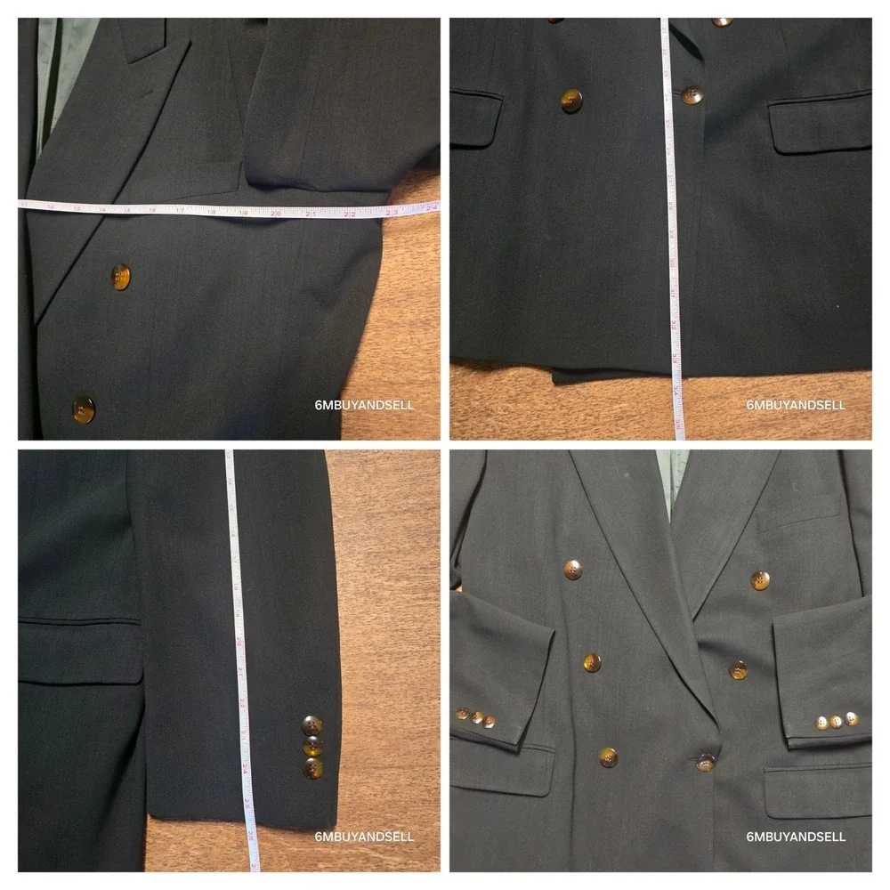 VTG Yves Saint Laurent Mens Double Breasted Blazer Black Wool Made in France M-L
